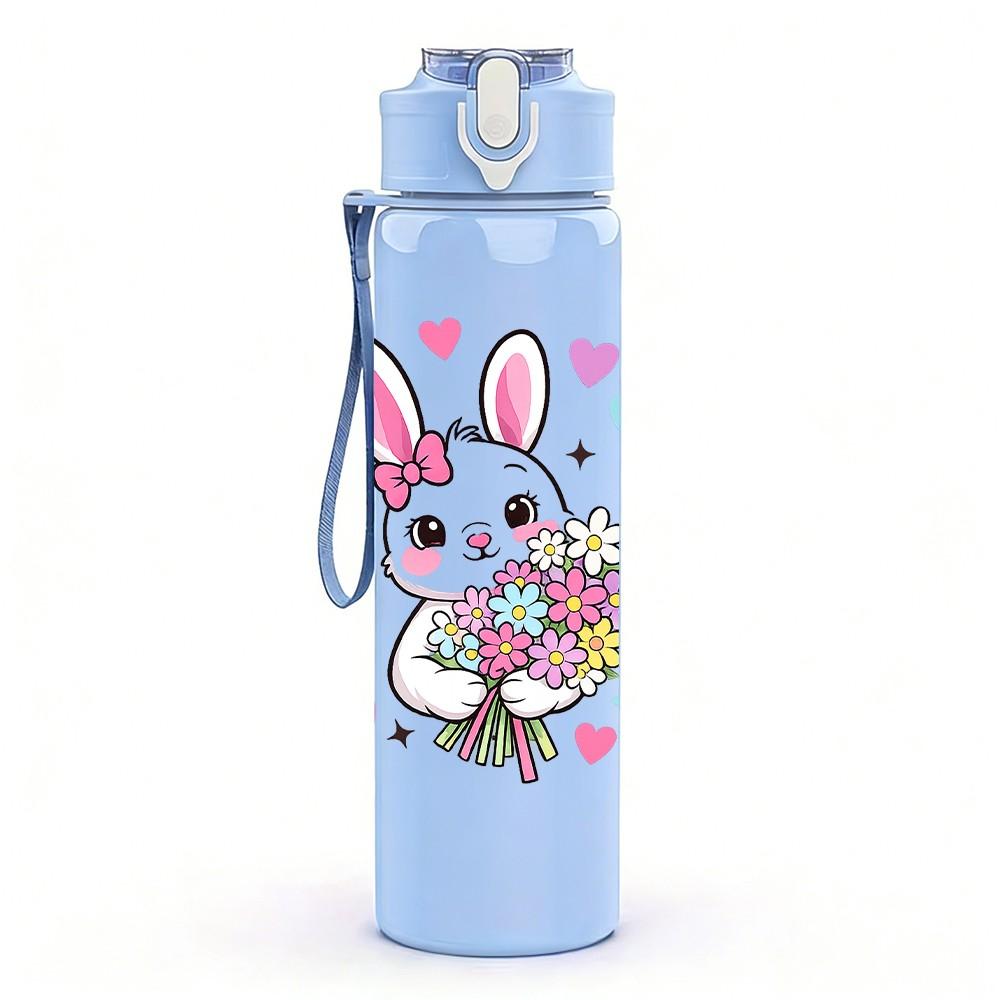 1PC Easter Bunny With Flower Basket Print 750ml Color Plastic Sports Water Bottle Leakproof Flip Straw Lid Suitable for Sports Office Home Use