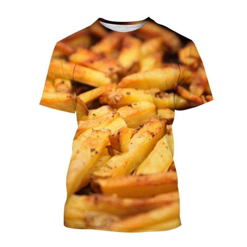 French Fries Pattern T Shirt For Men Potato Food 3D Printed Tees Summer Casual Loose O-Neck