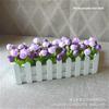 Artificial Flower Set: Wooden Fence & Small Potted Plants for Home Decoration