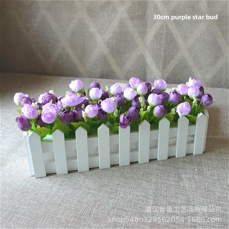 Artificial Flower Set: Wooden Fence & Small Potted Plants for Home Decoration