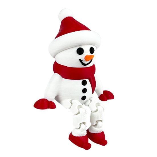 Christmas Snowman Figurine 3D Printed Sitting Snowman Ornament with Movable Joints for Winter Home Office Desk Decor