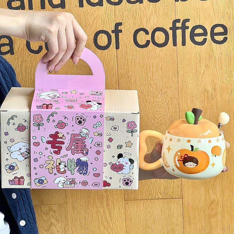 Birthday Gift for Girls Cute Fruit Girl Ceramic Mug with Lid Couple Best Friend Souvenir Gift Box