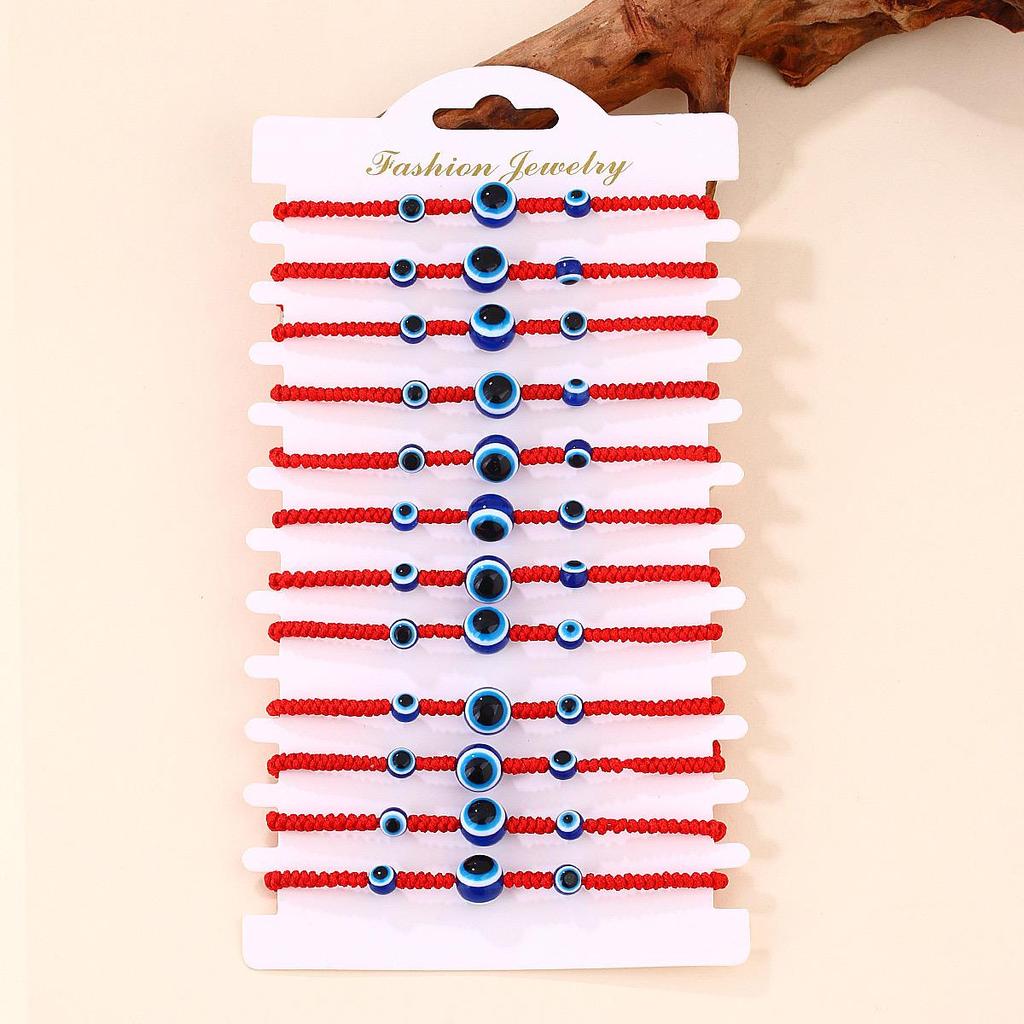 Modrý náramek se zlým okem a červenou šňůrkou - Ručně tkaný design