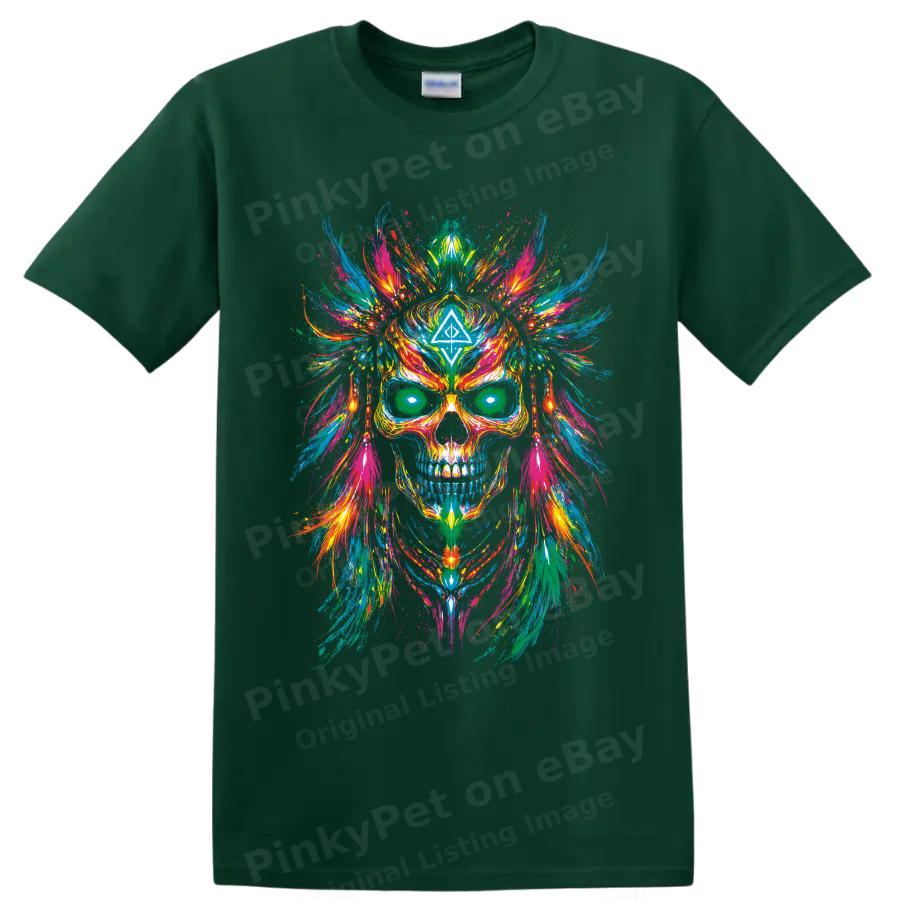 Psychedelic Skull T Shirt Neon Paint Splash Gothic Art Graphic Tee Gift Unisex