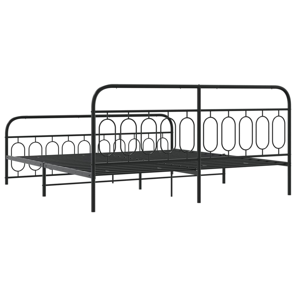 Metal Bed Frame with Headboard and Footboard Black 200x200 Cm