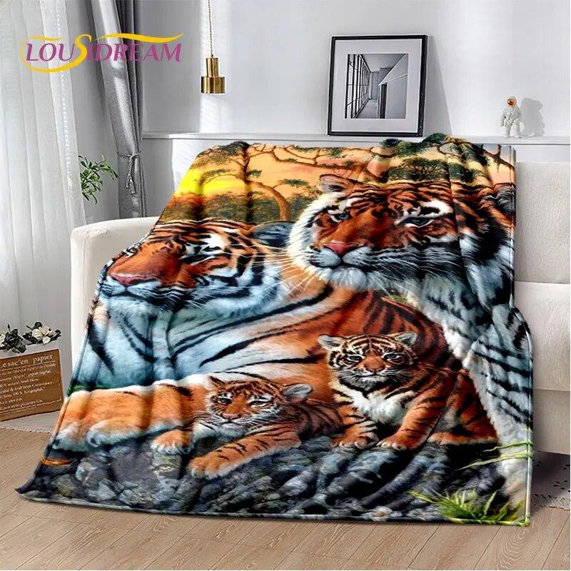 Tiertier-Tiger, Säbelzahn-Cartoon, weiche Plüschdecke, Flanelldecke, Überwurfdecke für Wohnzimmer, Schlafzimmer, Bett, Sofa, Picknick