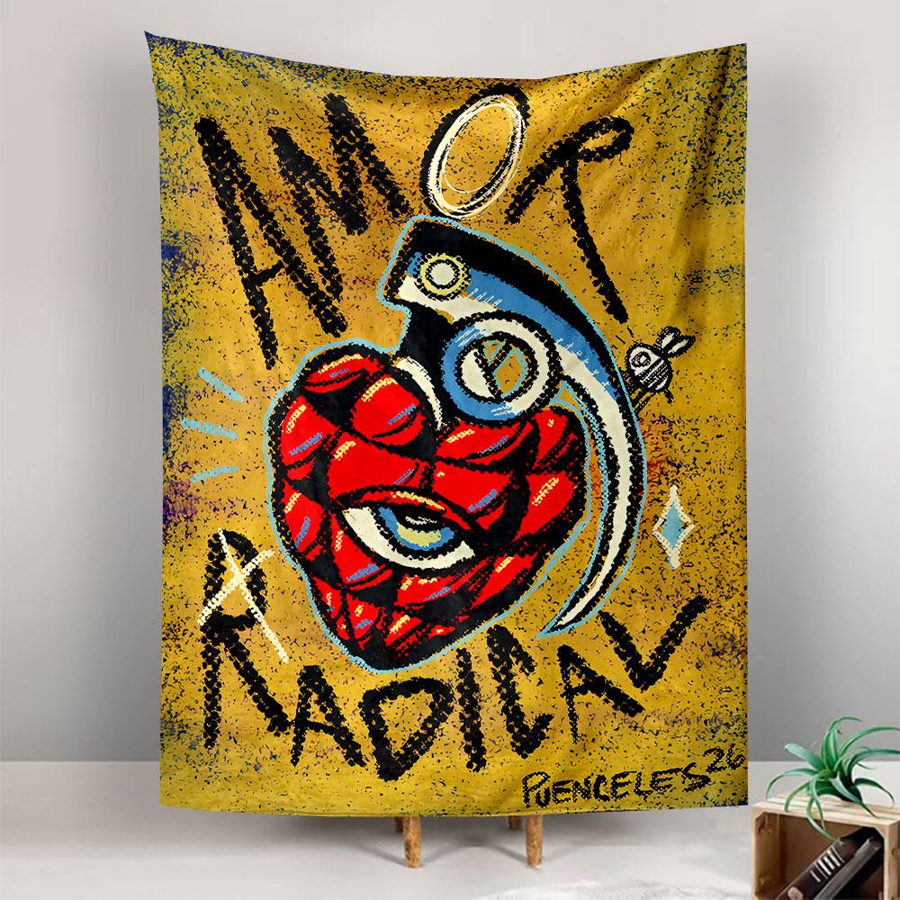 Amor Radical Tapestry Wall Hanging, Spanish Love Quote Poster Art, Boho Wall Decor for Bedroom Living Room Dorm