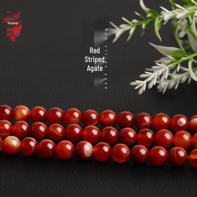 Red Striped Agate Round Beads for DIY Bracelets - Natural Semi-Finished Accessories