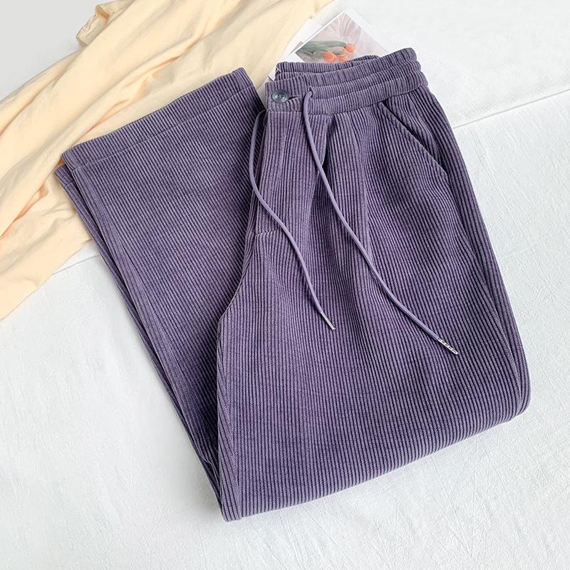 

Фиолетовые брюки широкие штанины женские брюки осень и зима новые с высокой посадкой свободные на кулиске брюки галифе повседневные со шнуровкой шаровары XXL фиолетовый