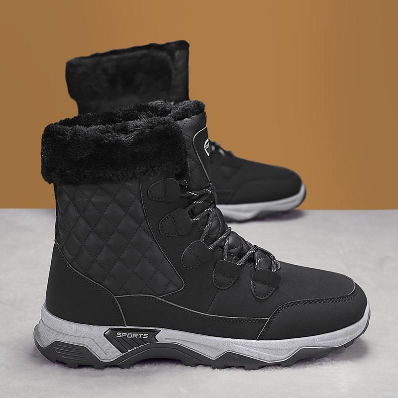 Men's Winter Snow Boots with Fleece and Warmth, High-top Cotton Boots with Integrated Fur, Anti-slip and Cold-proof Features