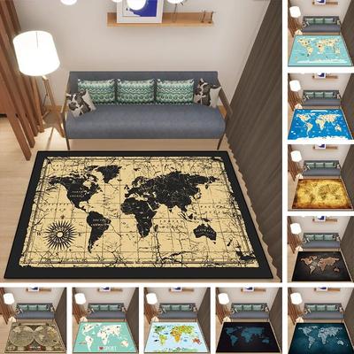 World Map Rug European and American Retro Dirty Resistant Easy Cleaning Flannel Carpet Living Room Bedroom Mat Home Decor New