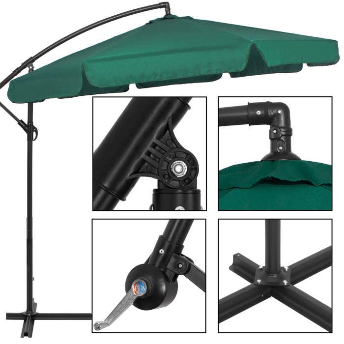 Springos® Parasol de jardin déporté avec manivelle, incluant une housse 350 cm