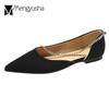 Fashion 2024 Women Crystal Chains Flats Soft Comfy Pointy Toe Ballets Ladies Slip On Loafers OL Office Dress Shoes Woman Flock Ballerina