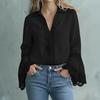 Women's V Neck Lace Sleeve Blouse Ruffle Cuff Loose Fit Shirt