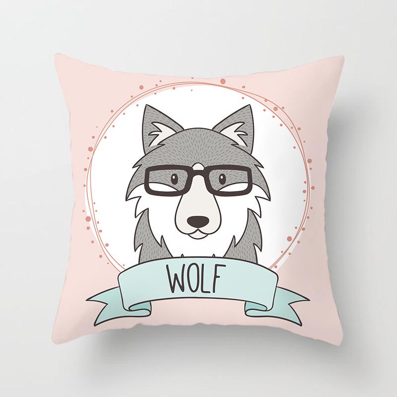 Cartoon Animal Print Car Cushion Cover Dog Head Sofa Pillow Cover Home