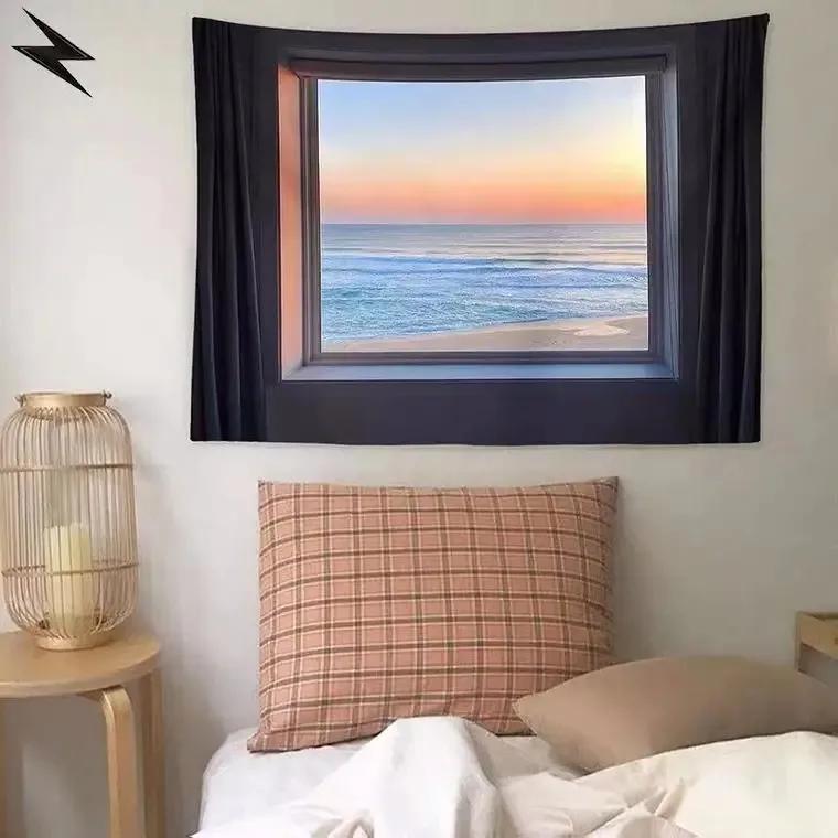 Sea View Window Background Cloth Tapestry Bedroom Living Room Tapestry Home Wall Decoration Tapestry