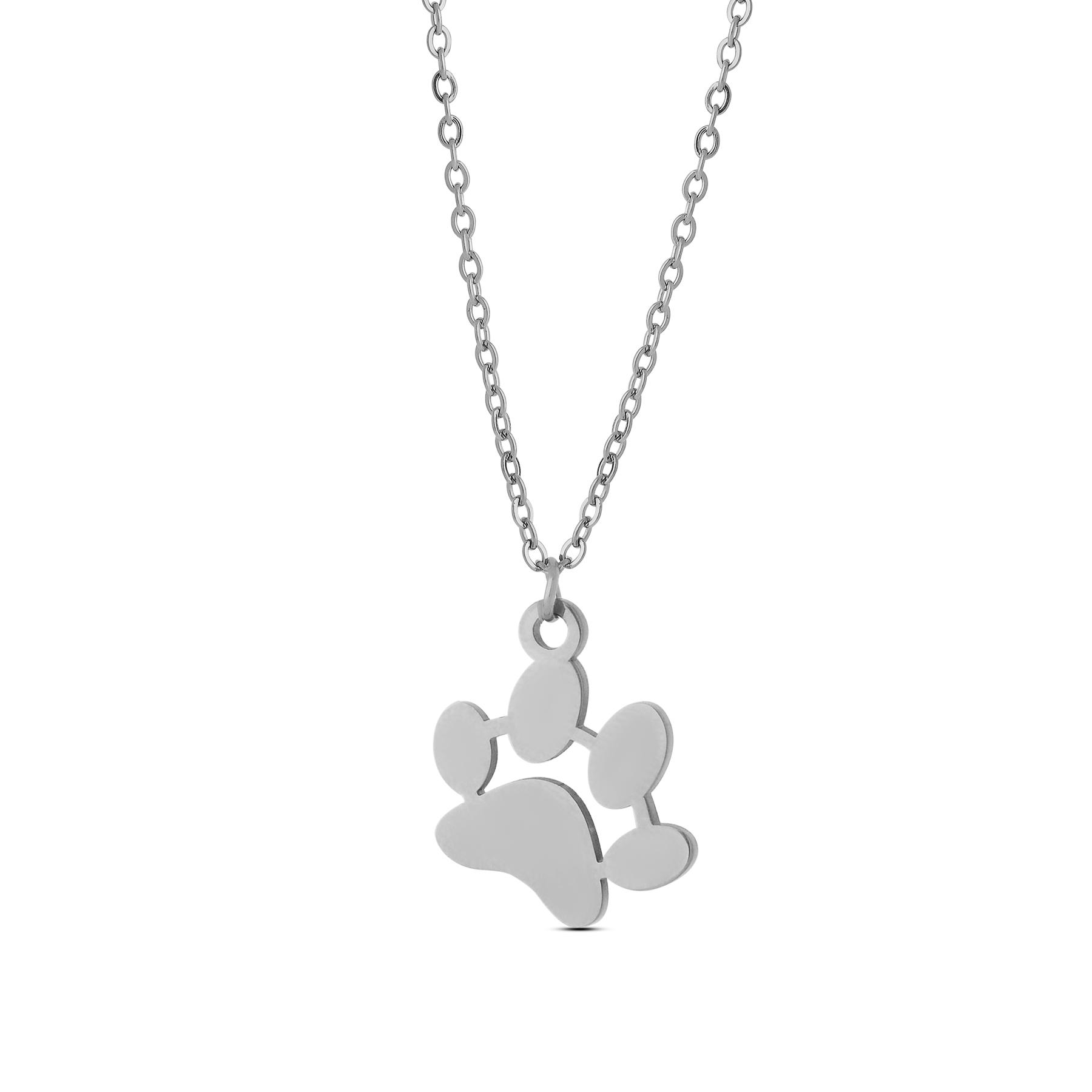 Customized Name Paw Print Necklace Stainless Steel Engraved Paw Necklace Pet Memorial Necklace for Women Blank