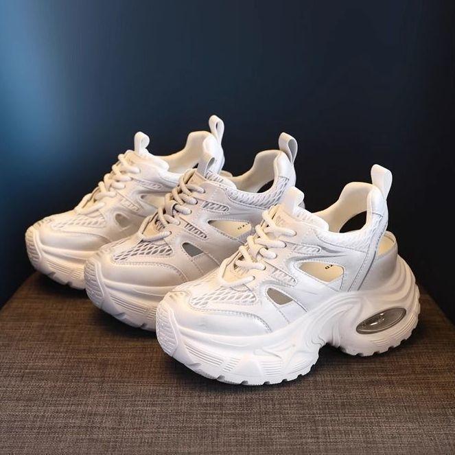 Thick-soled dad shoes women's 2025 new hollow mesh breathable inner height increase versatile casual shoes height increase lightweight women's shoes