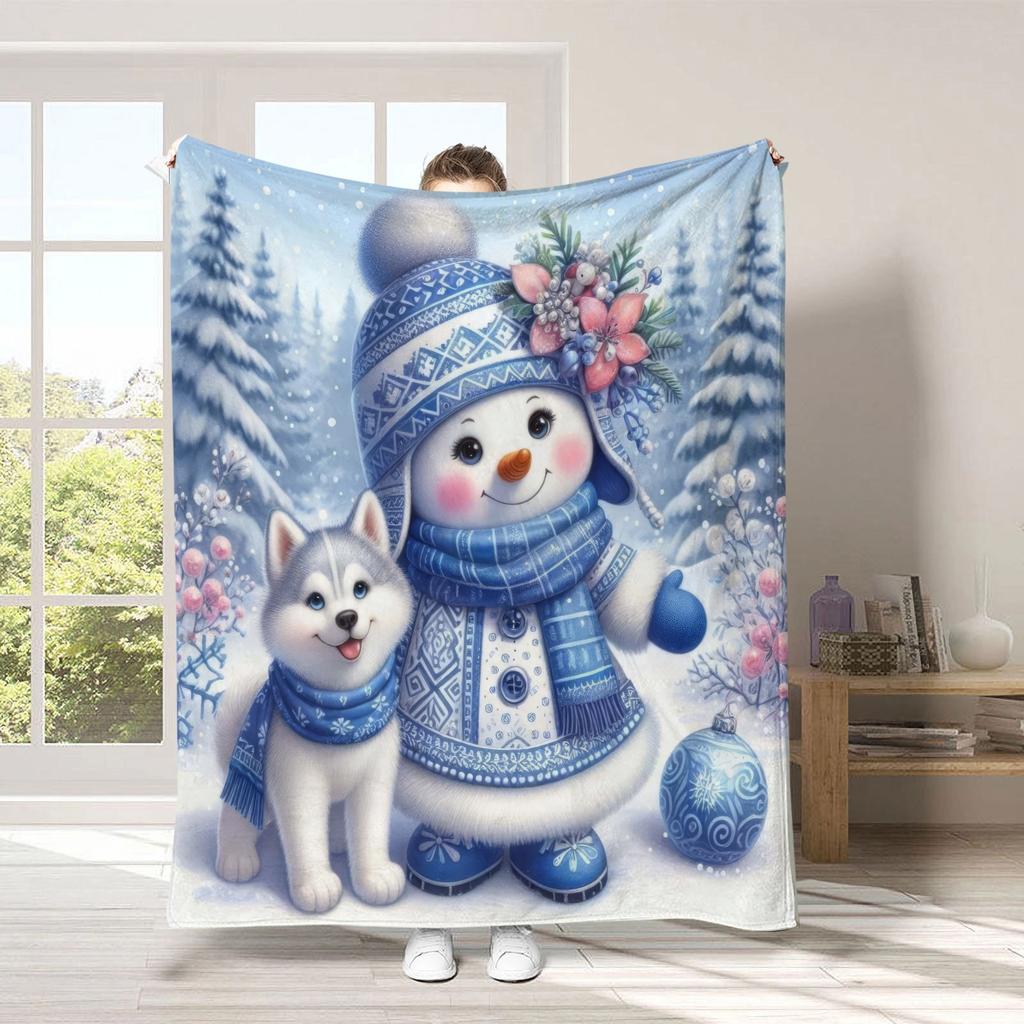 Festive Spotlight Santa Reindeer Custom Print Blanket Lantern Moon Personalized Blanket for Bedroom Sofa Christmas Home Gift