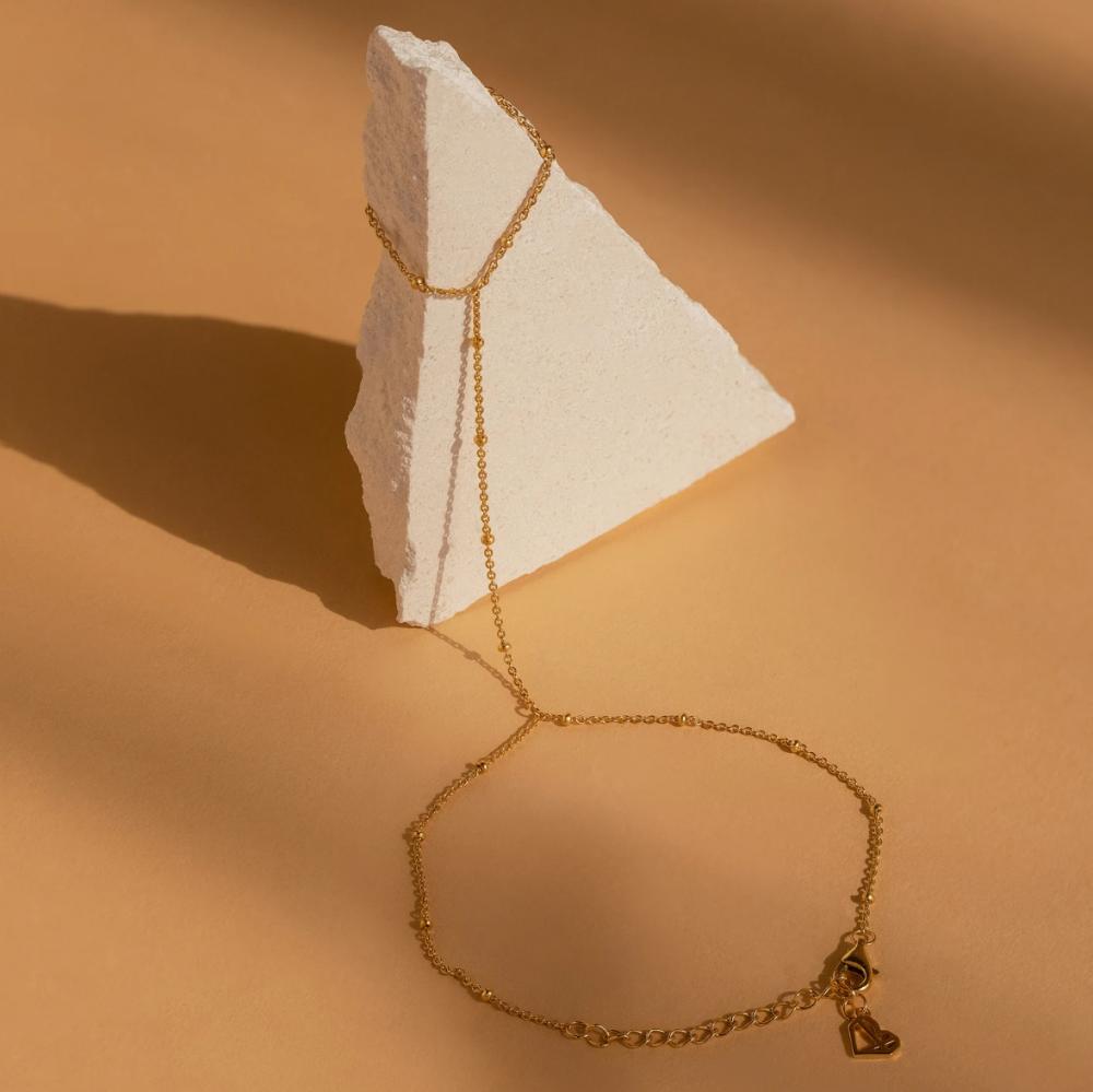 Boho Dainty Delicate Love Heart CZ Stainless Steel Hand Chain Bracelet for Women Waterproof Modern Finger Bracelet Jewelry Gift