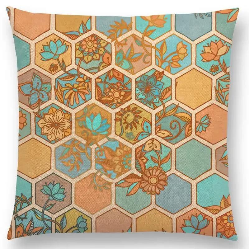 New Colorful Geometric Patterns Moroccan Lattice Mosaic Hexagon Stars Hearts Flowers Pretty Car Cushion Cover Sofa Throw Pillow