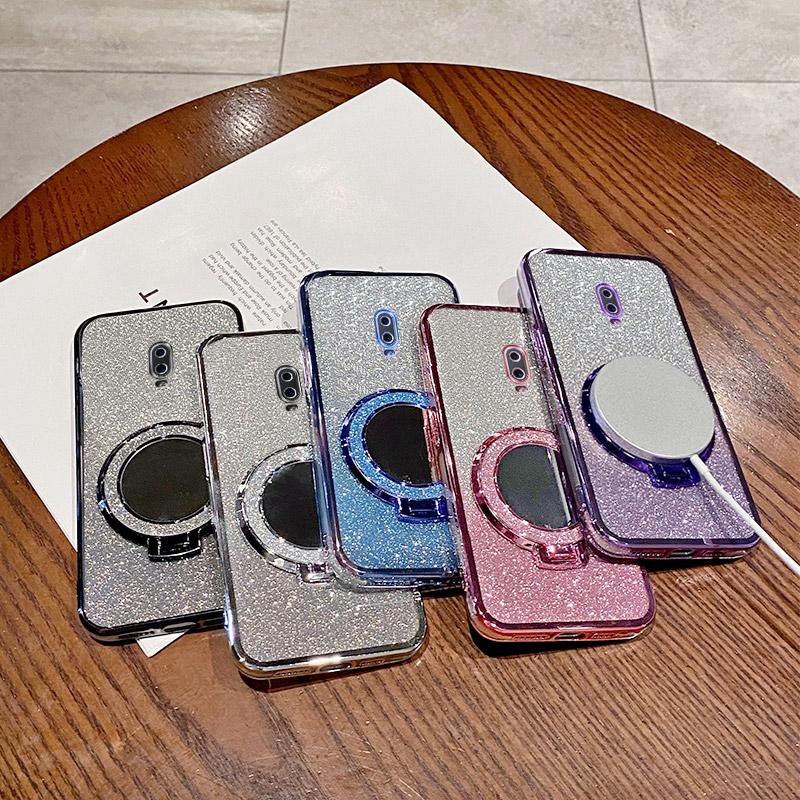 Lyxigt glitterfodral med spegel för OPPO F5 F7 F9 F11 F17 F19 Pro Find X6 Pro K1 K5 K11 K11X R17 Bling Stötsäkert Mjukt Silikonöverdrag