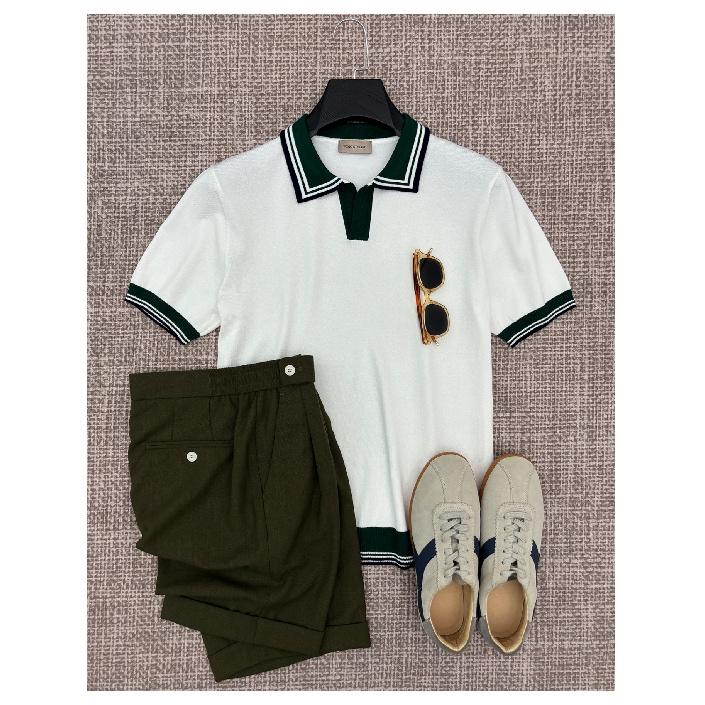 

Летняя тонкая трикотажная приталенная роскошная футболка-поло с цветными блоками для мужчин, с коротким рукавом, в стиле business casual, стильная, с отложным воротником M белый