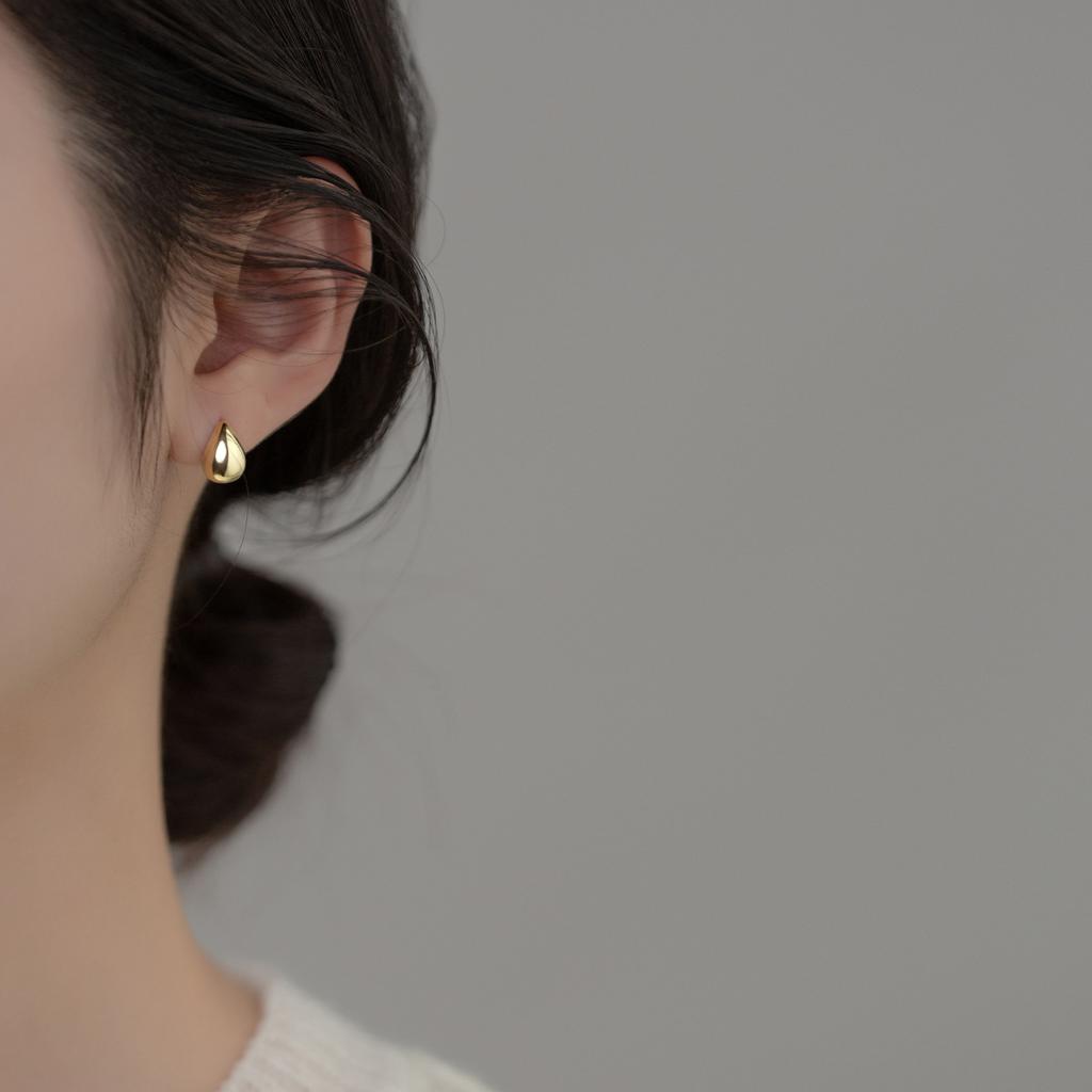 S925 Pure Silver Ins Landscape Surface Water Droplet English Letter Earrings Temperament Compact Female Earrings