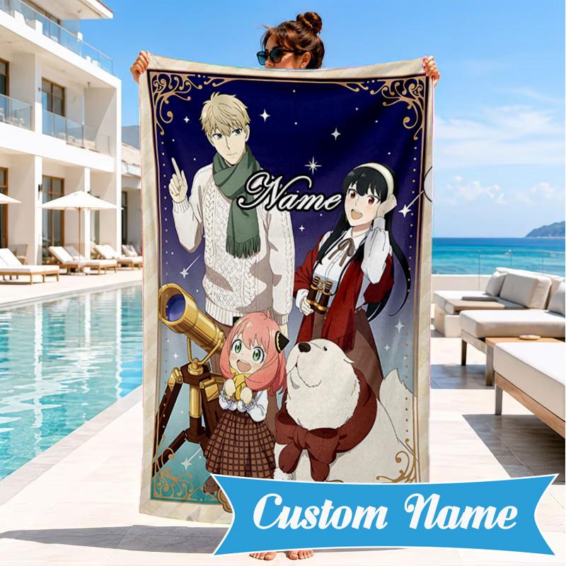 Custom Name Spy Fan family Adventure Beach Towel Microfiber Beach Towel, Lightweight and Quick-Dry, for Summer Travel, Swimming Pool Gift