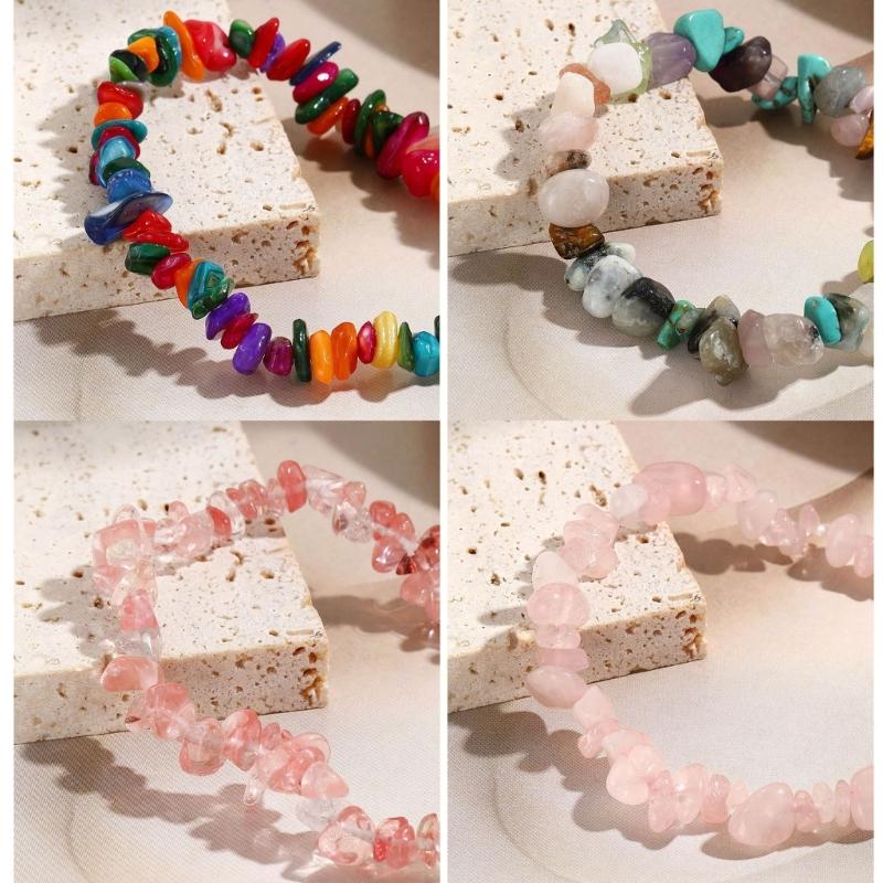Beaded Choker Necklace Bohemia Colorful Gravel Clavicle Chain Natural Stone Collar Summer Jewelry Gift for Women Girl