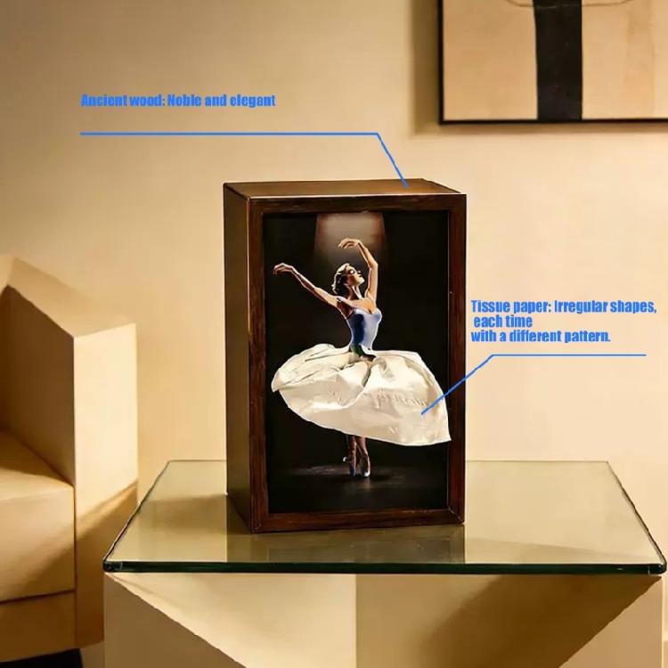 Natural Wood Tissue Box With Ballet Dancer Figure Desktop Paper Dispenser for Living Room Bedroom Bathroom