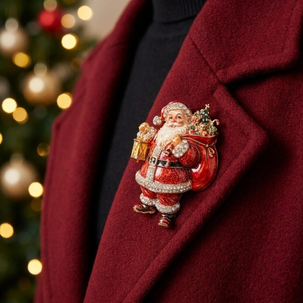 Crystal Rhinestone Santa Claus Brooch Sparkling Badge Gift Christmas Lapel Pin New Year