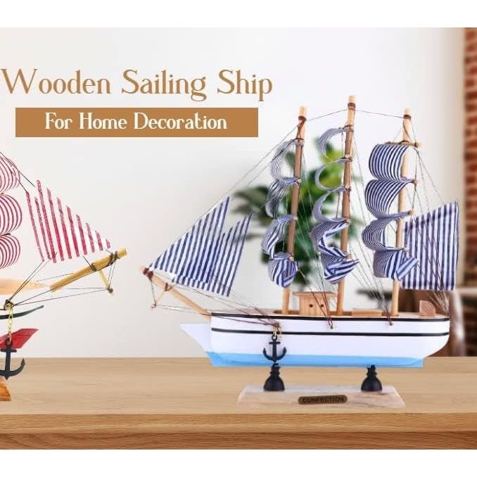 ViaDART Home Decoration Handicrafts Wooden Ship Antique Decorative Wooden Sailing Ship Showpiece