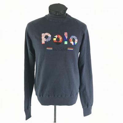 Rzadki wzór Flaga Duże Logo Haftowana Bluza / Męska L / Granatowa / Okrągły dekolt(UŻYWANY)