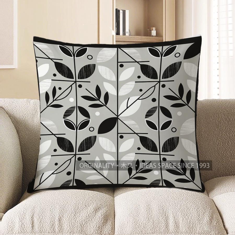 2D Geometric & Leaf Pattern Digital Print Pillow Covers Pattern Cushion Cover Suitable For Sofa Bedroom Car Pillow Cover