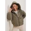 Women's Black Hooded Waist Drawstring Puffer Coat Hzl22w-bd151171