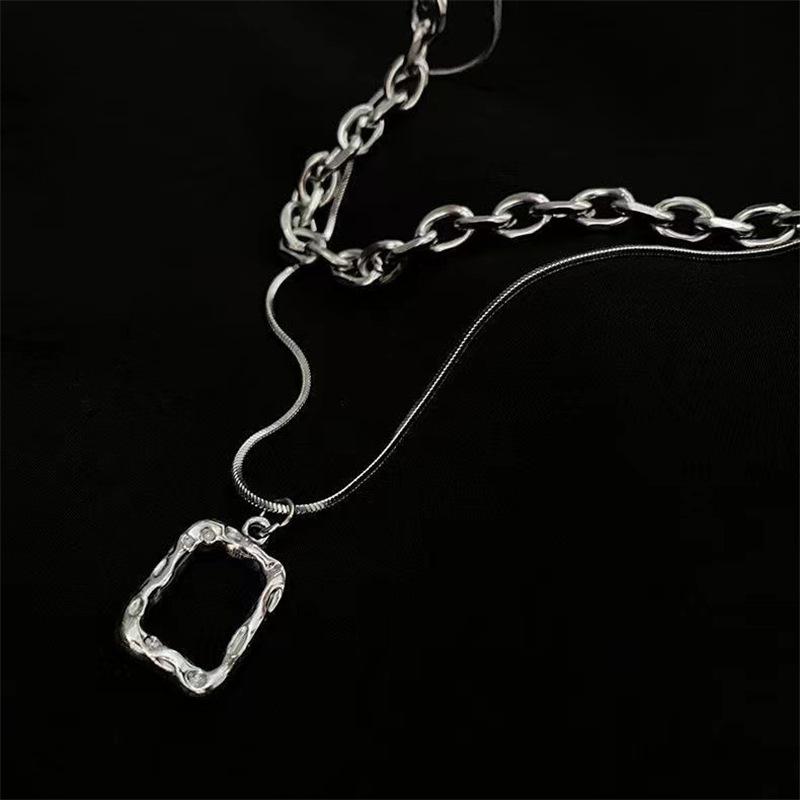 Fashion Unisex Multilayer Hip Hop Long Chain Necklace For Women Jewelry Gifts Square Pendant Necklace Accessories