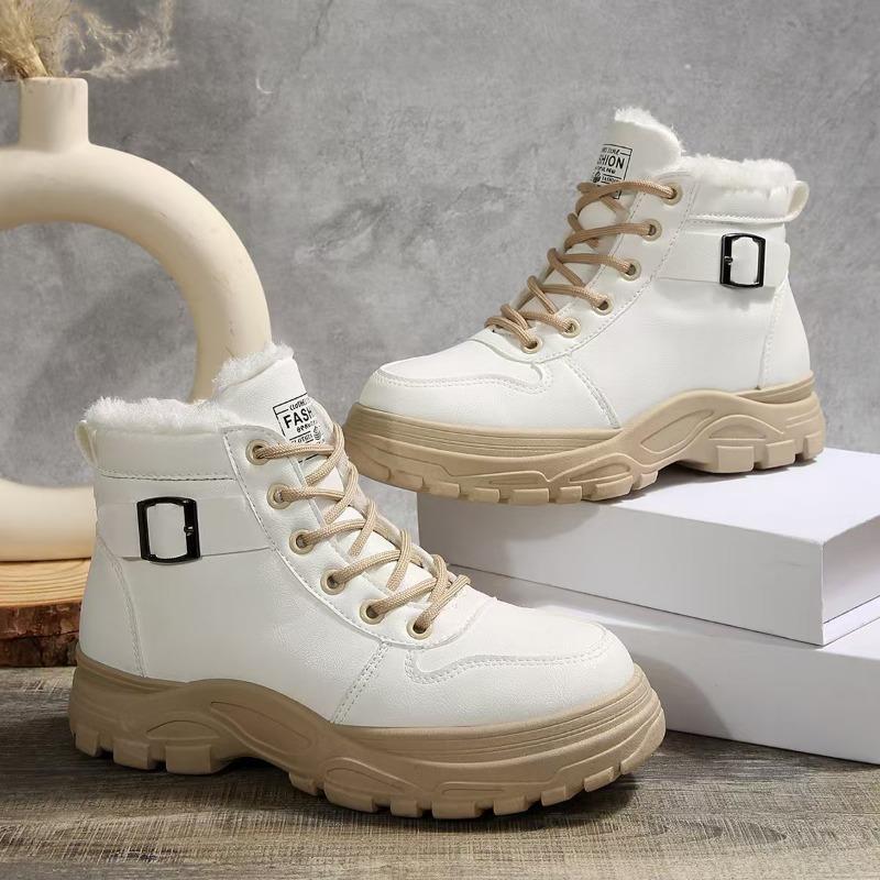 New Martin boots women's fleece thickened lace-up platform short boots shoes to keep warm
