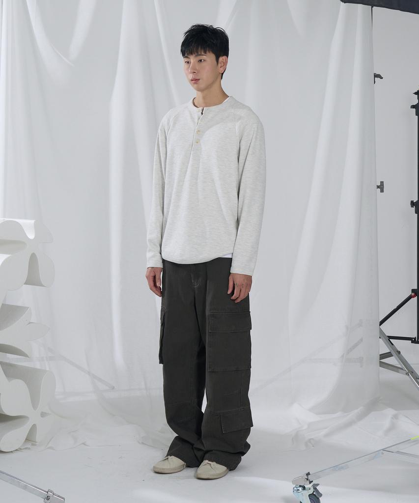 SLOWACID Curved Waffle Henley Neck [Melange Grey]