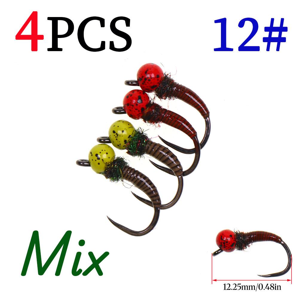 3pcs/4pcs #12 #14 Fast Sinking Offset Tungsten Beadhead Barbless Jig Perdigon Nymph Fly Fishing Trout Lures Black Spotted
