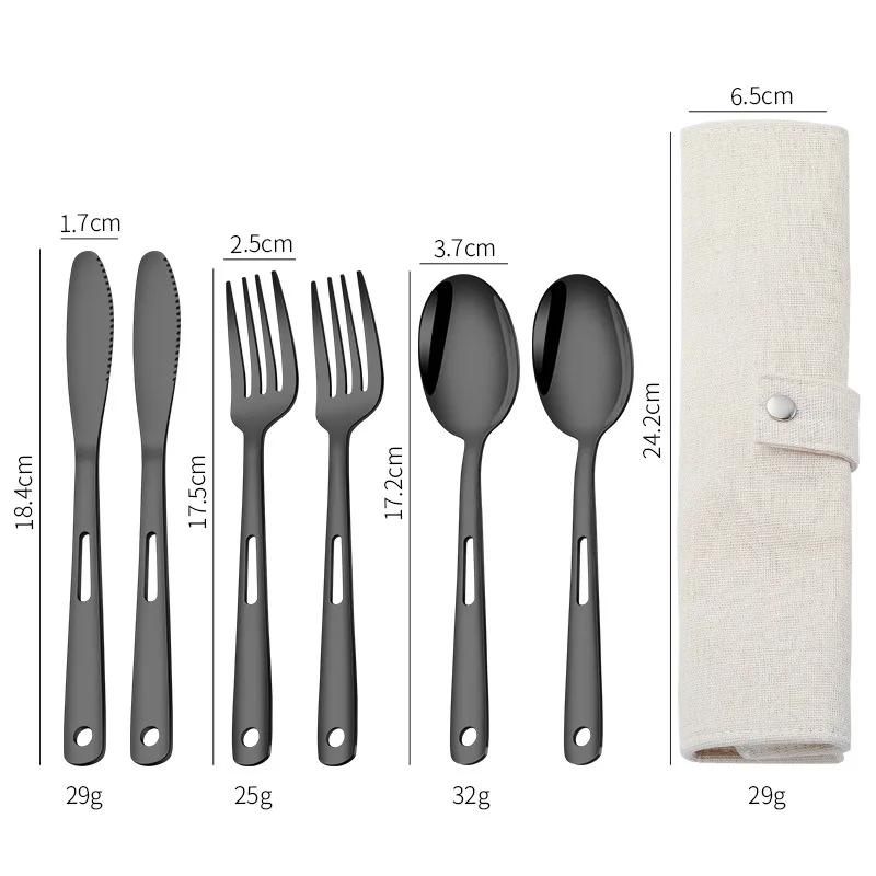 Tableware Set Stainless Steel Portable Cutlery Dinner Knife Fork Spoon 6-Piece Suit With Storage Bag For Travel Camping Flatware