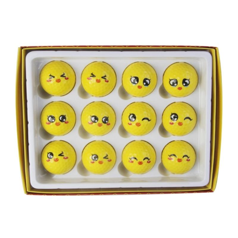 12Pcs Lovely Emotion Face Golf Balls Funny Yellow Practice Golf Balls Novelty Golf Gift for Men Women Golfers Enduring