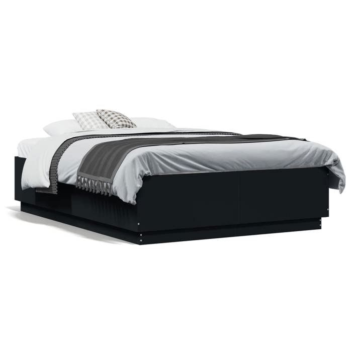 VidaXL Cadre de Lit, Lit Double avec Sommier à Lattes, Lit Adulte, Meuble de Chambre à Coucher, Moderne, Noir 120x190 cm 3209745