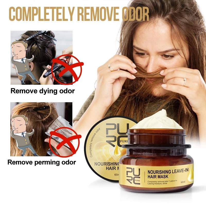 PURC Máscara capilar com óleo de argan marrocos, máscara capilar hidratante sem lavagem, removedor de odor, condicionador para reparação de cabelos danificados, produtos de alisamento encaracolado, tratamento do couro cabeludo