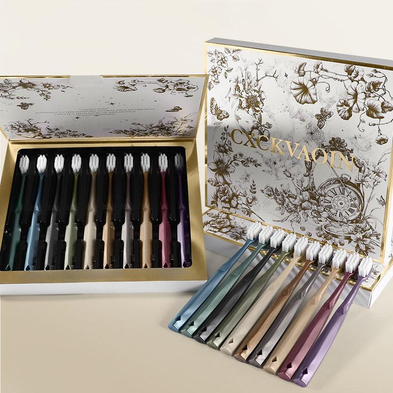 

10PC Wide Headed Soft Bristled Adult Household Toothbrush Luxurious Gold-Plated Brush Handle Toothbrush Suitable For Gift Giving