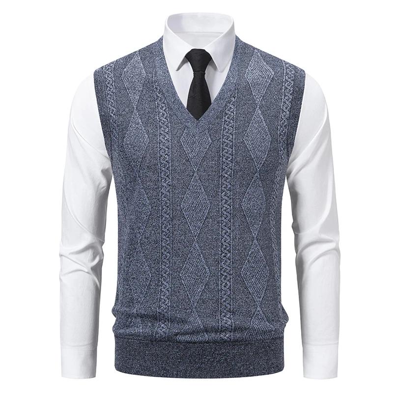 Podzimní Zimní Pulovry Vesty Svetr Pánský Teplá Pletená Vesta Módní Smart Casual Výstřih do V Bez Rukávů Pletené Pulovry Volná Vesta