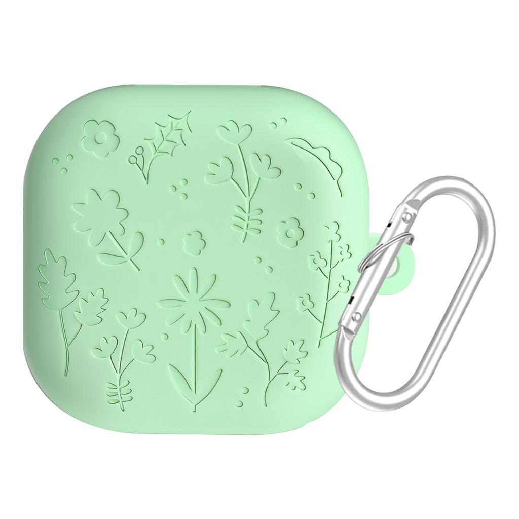Engraved Flower Protective Skin Cover Fits for Samsung Galaxy Buds4/4Pro Soft Silicone Protector with Keychain Scratch-Resistant