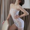 Nylon Dresses Female Party See Through Sheer Striped Top