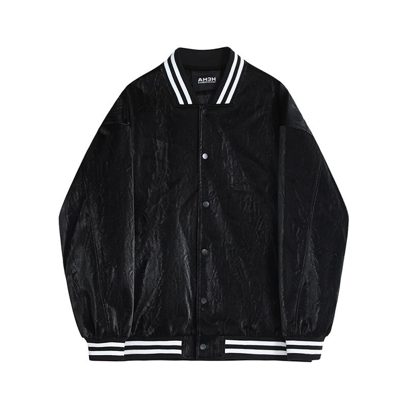Pi Shuai Contrast Color Leather Jacket Men's Autumn and Winter Loose Baseball Uniform Korean Style Trendy Aviator Leather Jacket