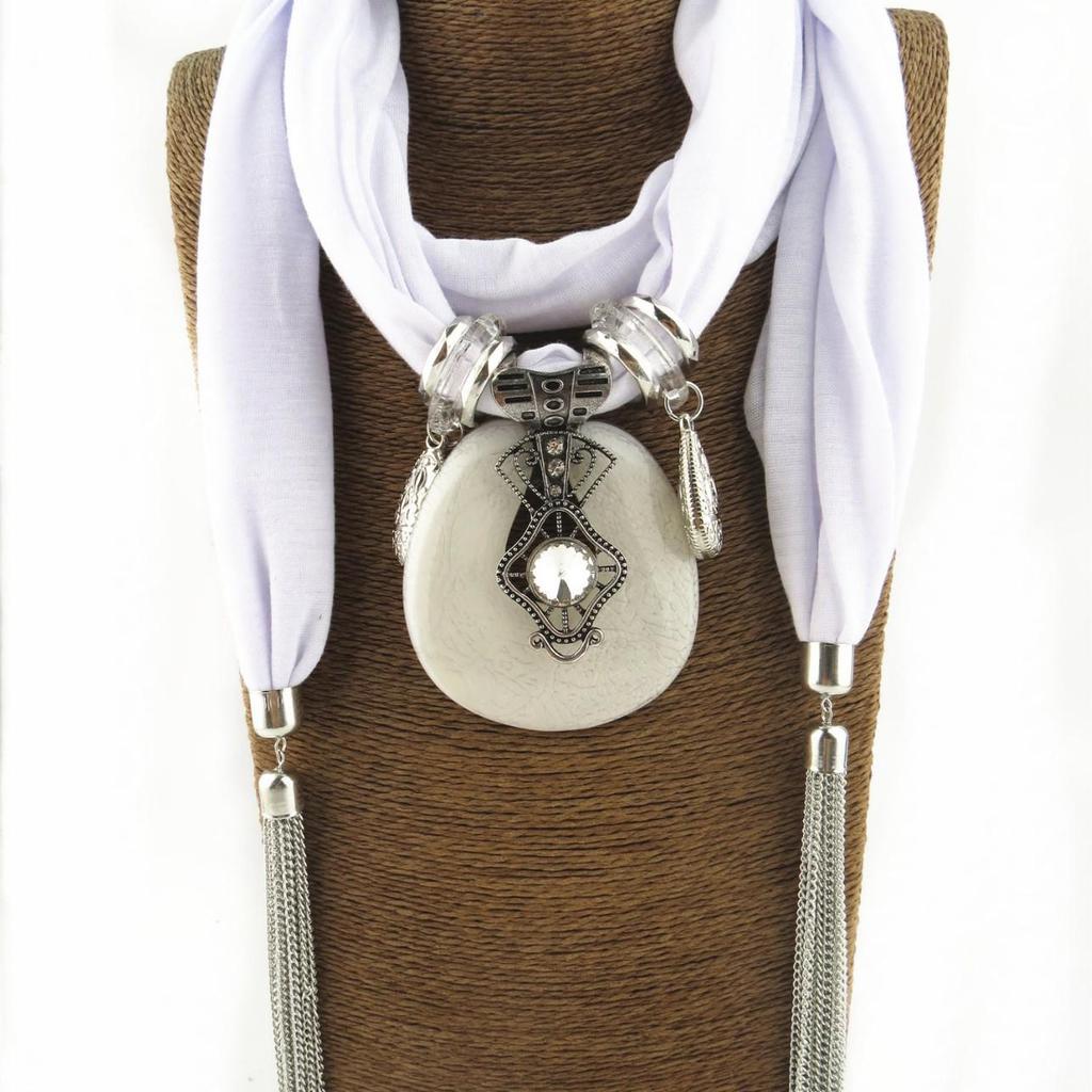 Chiffon Tassel Pendant Scarf Jewelry - Women's Mixed Color Necklace Shawl